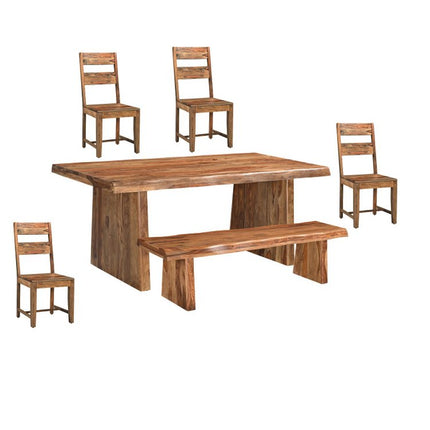 Six Piece Brown Solid Wood Dining Set with Four Chairs