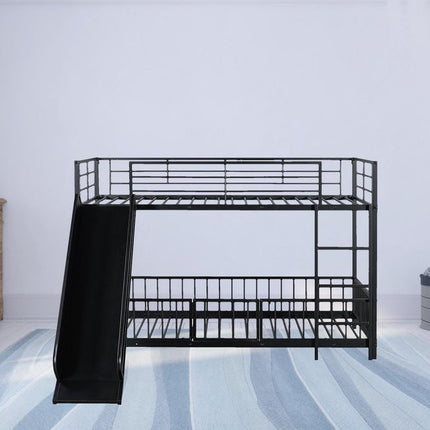 Black Twin Over Twin Metal Bunk Bed With Slide