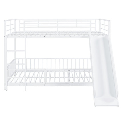 White Full Over Full Metal Bunk Bed With Slide