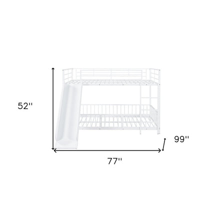 White Full Over Full Metal Bunk Bed With Slide