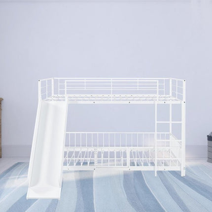 White Full Over Full Metal Bunk Bed With Slide