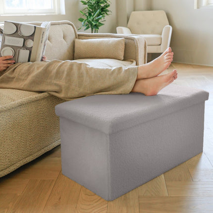 30" Gray Boucle Storage Ottoman