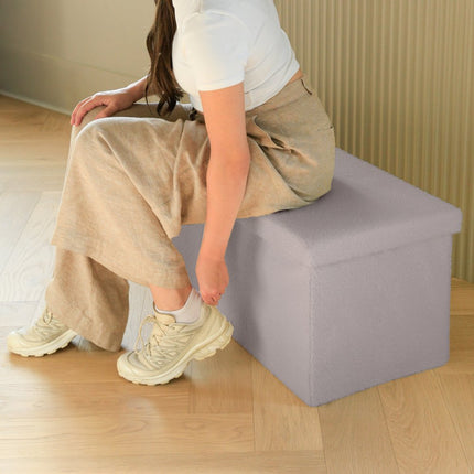 30" Gray Boucle Storage Ottoman
