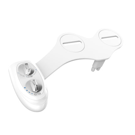 Toilet bidet two silver color knob handles dual nozzle spray guard shield front feminine and rear wash white