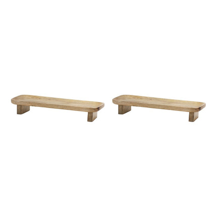 Set of Two Natural Solid Wood Riser Trinket Tray