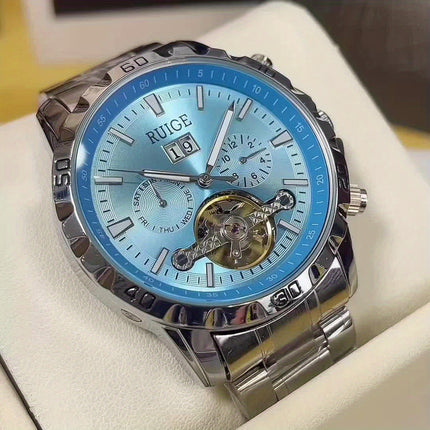 Luxury Weekly Calendar Men'S Watch Casual Sports Stainless Steel Watch, Without Battery