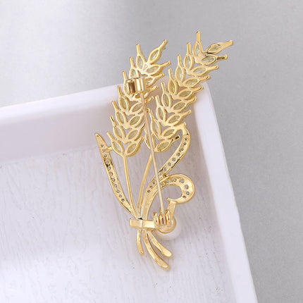 Copper White Gold White Zircon Wheat Brooch