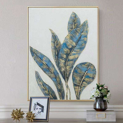 Handmade Oil Painting Canvas Wall Art Decoration Green Plants Abstract Texture Golden And Green Banana Leaves For Home Living Room Decor Rolled Frameless Unstretched Painting