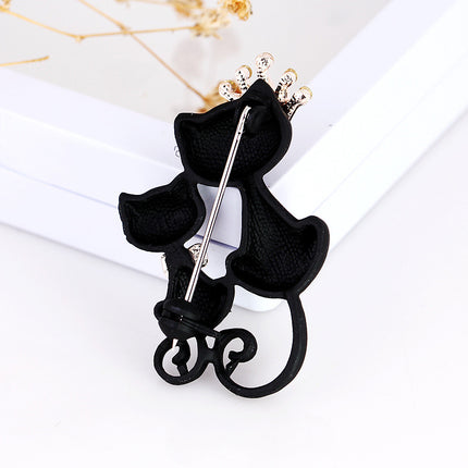 Crown size black cat brooch