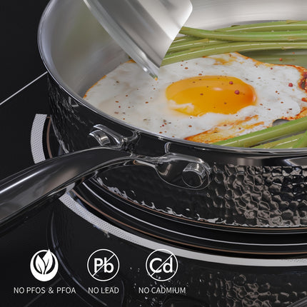 6pcs Hammered Cookware Set, Stainless Steel Pots And Pans Set With Tempered Glass Lids,