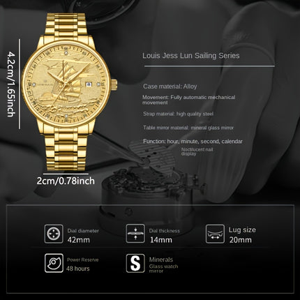 Men's Automatic Mechanical Watch, Smooth Sailing Series, All-Golden Noble Men's Wristwatch