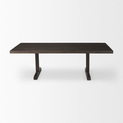 55" Dark Brown Solid Wood Double Pedestal Coffee Table