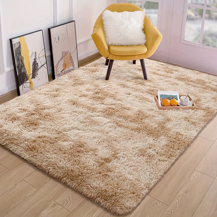 1pc Plush & Khaki Light Oversized Soft Thick Pile Rug Suitable for Bedside,, - Machine