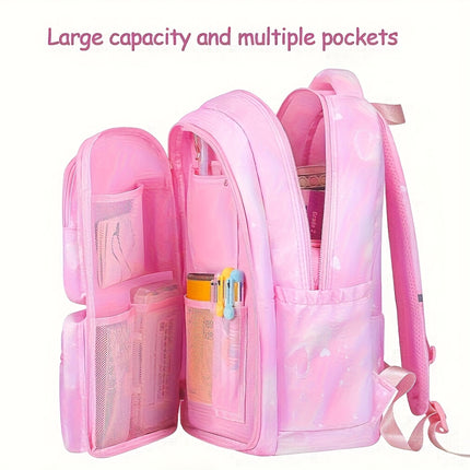 Backpack with Large Storage Space, Cute Pink Double Shoulder Bag, Lightweight High-Quality 17-Inch School Bag.