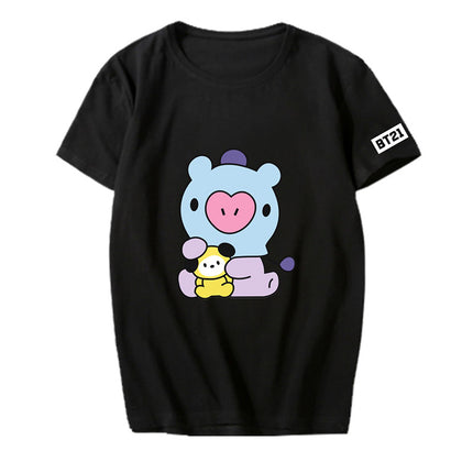 Bulletproof Youth League Q Version Cartoon Animation Around Short-Sleeved T-Shirt Men And Women Tops Summer Clothes