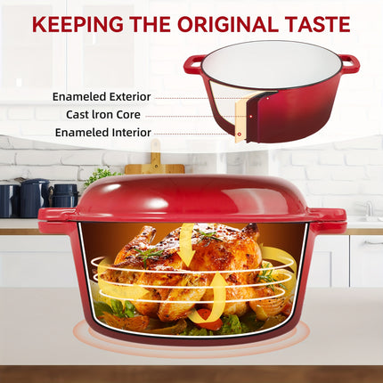 6QT Cast Iron Dutch Oven Pot | Enameled Pots With Lid For Bread Baking, Cooking, Stewing,