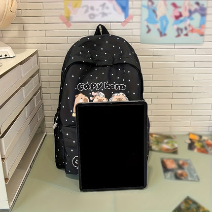 Girls' School Backpack with Capybara Design - Large Capacity Travel Bookbag, Adjustable Straps & Zipper