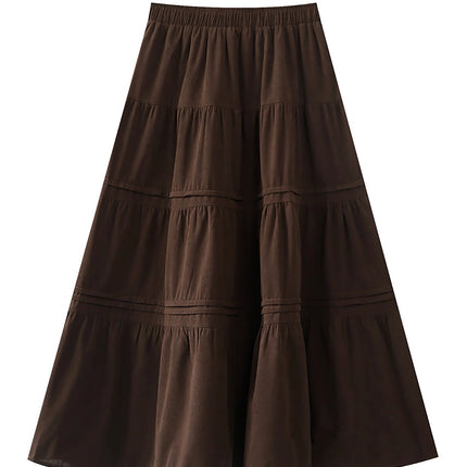 Thick Corduroy Women's Skirt, Autumn and Winter Pleated Cake New Long Dress, Patchwork A-Line Dress