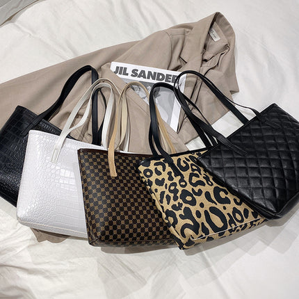 Camel Leopard Print PU Leather Tote Bag