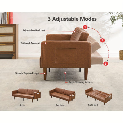 Sofa Bed - 3-Seater Sleeper w/ Adjustable Backrest, Moroccan Modern Brown Sofa Bed for Small Spaces,