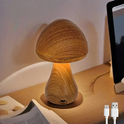 USB mushroom night light, simulated wood grain mushroom light, bottom anti slip, decorative desk lamp