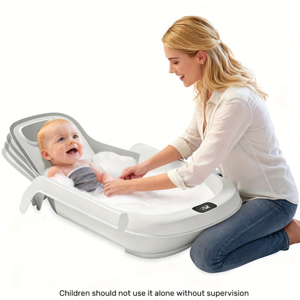 Newborn Baby Bath Seat with Anti-Slip Support & Thermometer - Adjustable Height Infant Bathing
