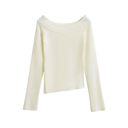 One line off shoulder slanted shoulder elastic slim fit top