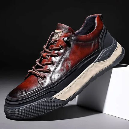 New Male Shoes Lace Up Real Leather Sports Sneakers Fashion Genuine