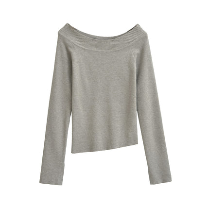 One line off shoulder slanted shoulder elastic slim fit top