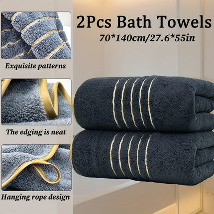 2pcs Luxury Bath Sheets 70x140cm/27.6"x55" Solid Color Large Microfiber Towels with Rim