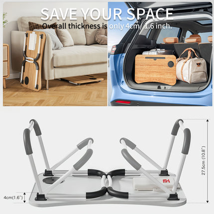 Foldable Laptop Lap Desk with Cup Holder and Drawer - Portable Dining Bed Tray, Suitable for Dining, Writing,