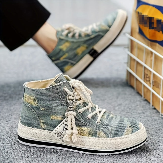 Men'S Retro Retro High-top Shoes, Comfortable And Non-slip Casual Lace-up Canvas Sneakers,