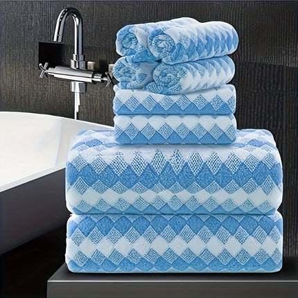 8 Piece Microfiber Towel Set, 4 Towels 2 Hand Towels 2 Bath Towels, Plaid Pattern Towel,