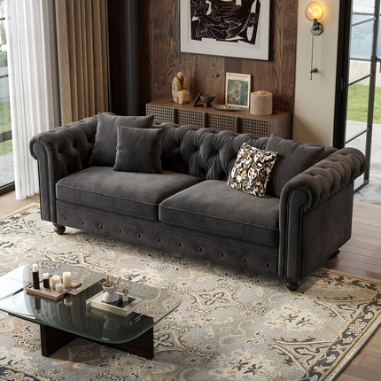 Sofa, Crafted with Black Velvet And Featuring Rolled Arms