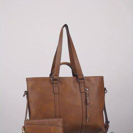 1+ Women's Vintage Synthetic Leather Tote Handbag with Adjustable Shoulder Strap