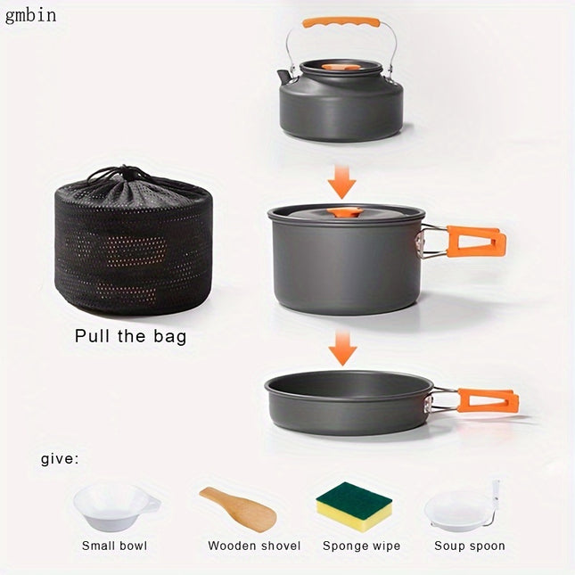 Aluminum Cookware Set, Non-Stick Food-Grade Pots and Kettle, Portable Outdoor Cookware,
