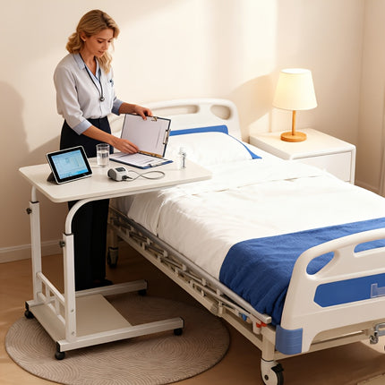 Bedside Nursing Table, Heavy-Duty Mobile Rehab Dining Table for Elderly, Patients, Home Hospital Use