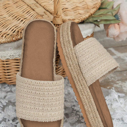 White Boho Woven Non-slip Wedge Slippers