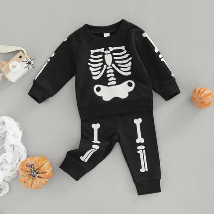 Children's Skull Clothing Boys' Girls' Cotton Long Sleeve Sweater Trousers Two-piece Suit