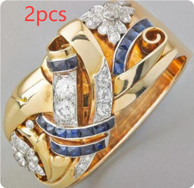 Retro Hollow Ring European And American Exaggerated Flower-shaped Zircon