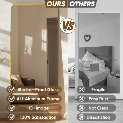 20"x60" Full-Length Mirror with Stand - Large Square Floor Mirror with Aluminum Frame,