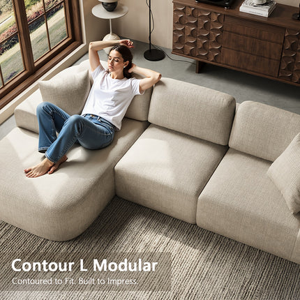 Sofa Couch with Chaise, No Assembly Required, Modern Boucle-Inspired Upholstery