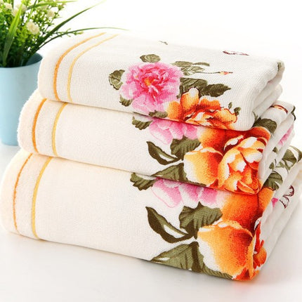 Two-color Fabric Towel Printed With Peony Flowers