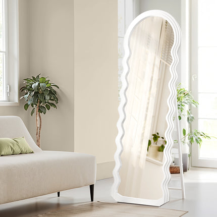 Full-Length Mirror, 160 x 50 cm, Irregular Wavy Design with Stand, MDF Frame, for Bedroom, Living Room
