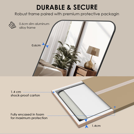 40cm x 120cm Full Length Mirror with Over-The-Door Hanging System - Modern Vertical Rectangular Wall/Door