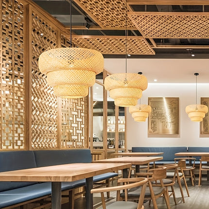 Handwoven Bamboo Pendant Light, 29cm Bamboo Chandelier, 1pc Rattan Pendant Light