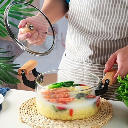 1pc, Glass Pots And Pans, Scandinavian Style Wood Handled Glass Pots And Pans,