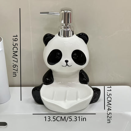 2-in-1 Cute Panda Ceramic Soap Dish & Lotion Dispenser, Multi-Use for Bathroom, Kitchen