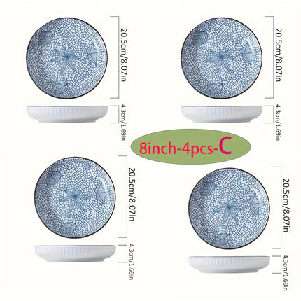 Set (of) Handmade Blue & White Floral Porcelain Plates and Bowls Set - Ceramic Dishware