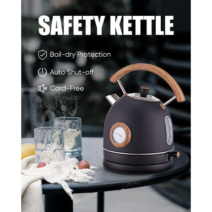 Electric Kettle, Vintage Design, Equipped with a Thermometer, 1.7 Liters Capacity